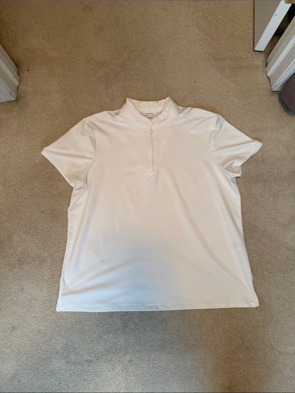 Chico's White Short-Sleeve Polo with Zip Mock Collar
